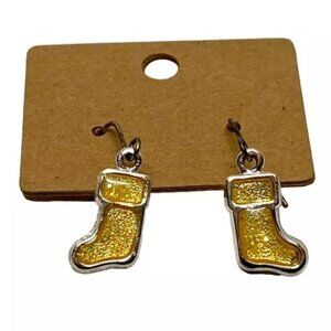 Christmas Stocking Earrings Snow Boots Yellow Winter Socks Holiday Costume Jewel